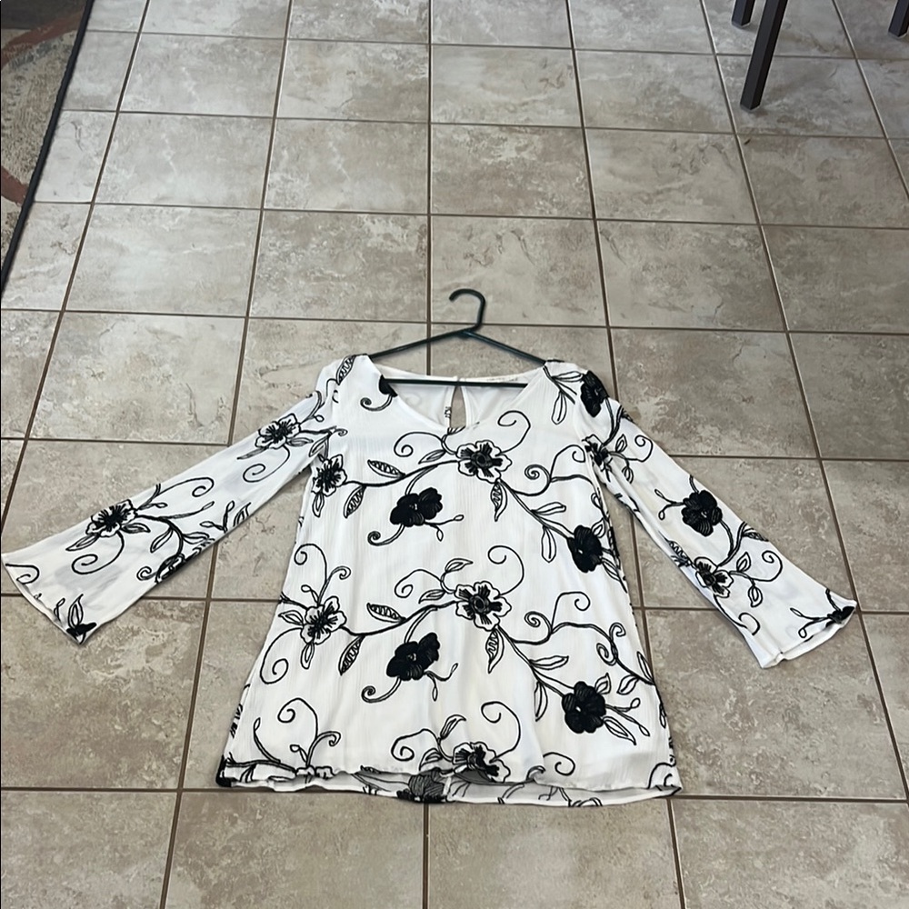 Floral Black and White Dress
